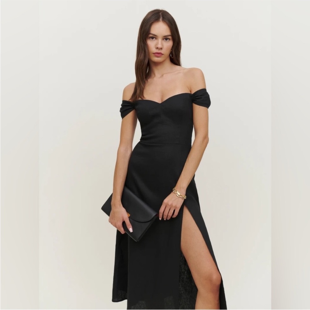 Reformation Black Off-Shoulder Midi Dress